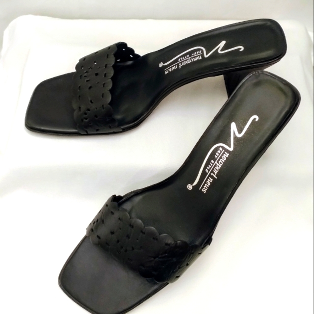 Black Mesh Leather Heeled Sandals